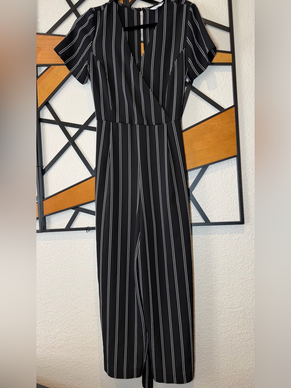 Takara Black and White Pinstripe Wide-Leg Jumpsuit